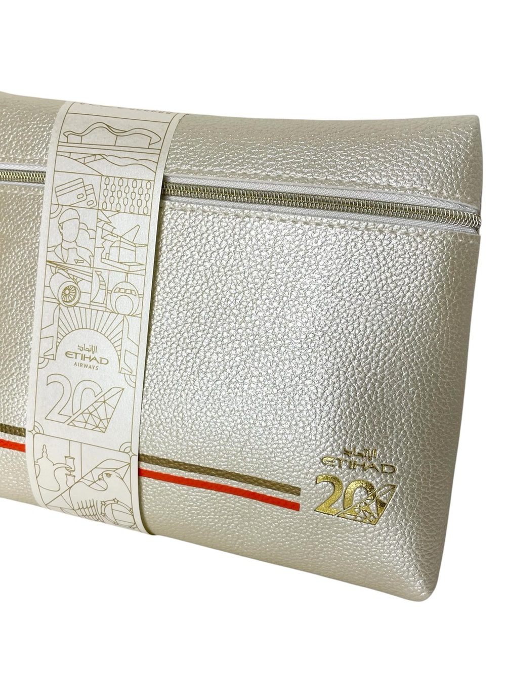 Etihad 20th Anniversary Amenity Toiletry Bag Kit ESPA Business Class Gold Ivory